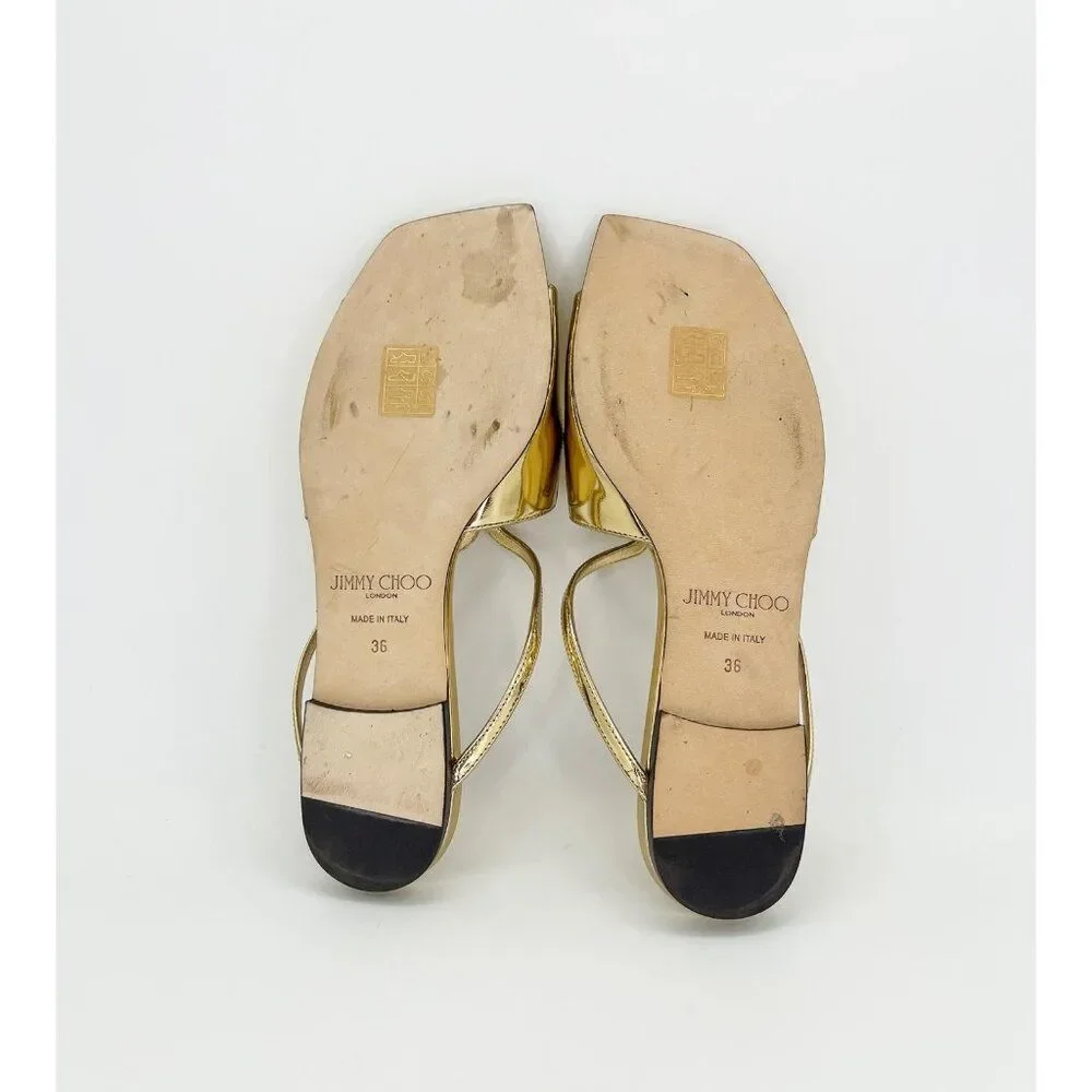 JIMMY CHOO Anise Gold Square Open Toe Flat Strappy Slip-On Sandals Size EU36 - Picture 9 of 10